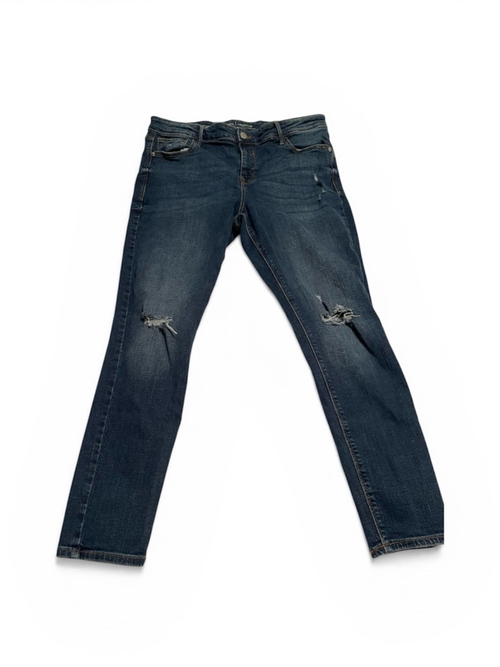 Old Navy Women's Dark Blue Distressed Skinny Jeans 14 mid rise (rx)